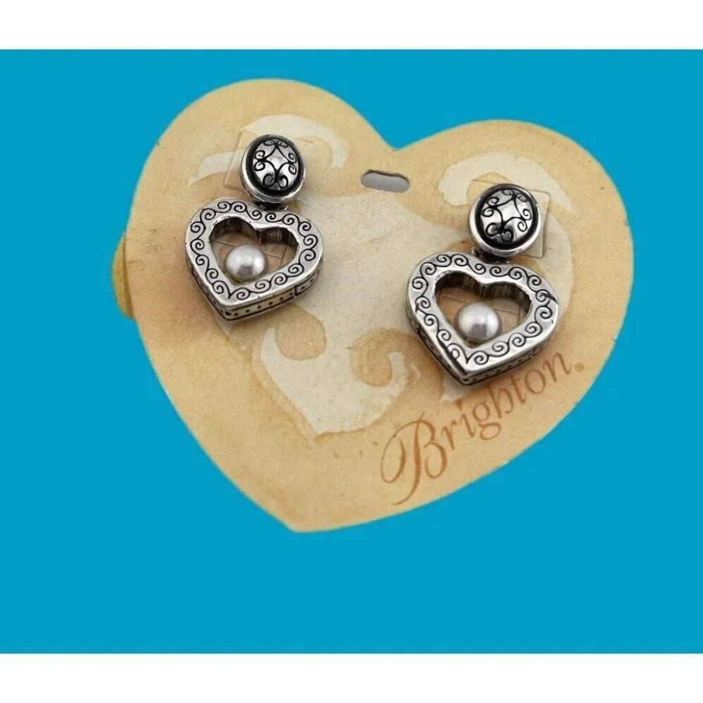 Brighton Sorority Row Pearl Post Dangle Earrings Silver Plated